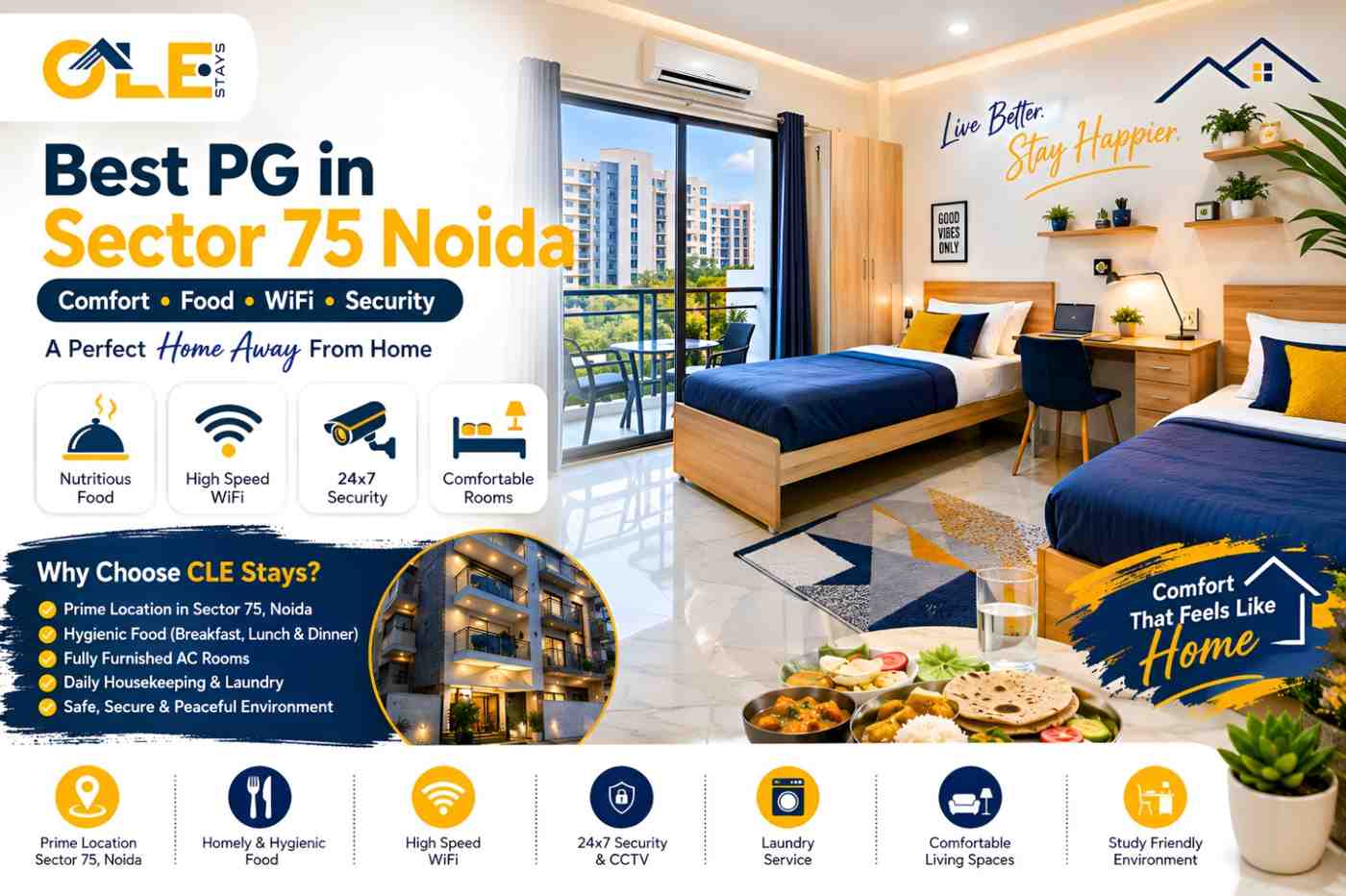 Best PG in Sector 75 Noida with Food WiFi and Security